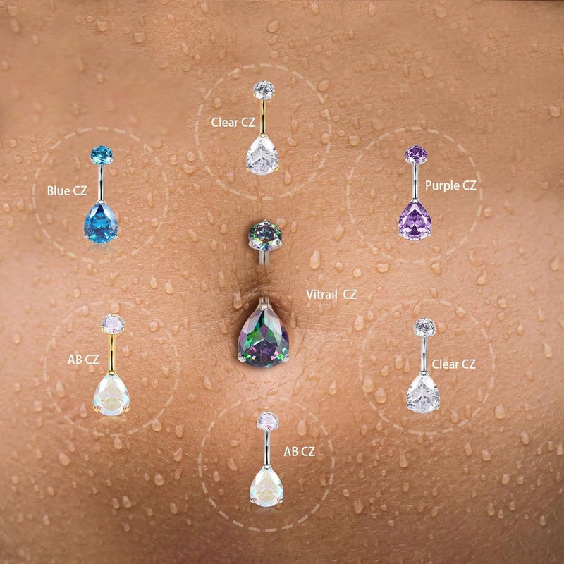 AROWRO Store Gold Belly Button Ring G23 Titanium Hypoallergenic 14G belly ring for Women Men Teardrop Navel Piercing Jewelry 10mm Barbell With Cubic Zircon - Image 4